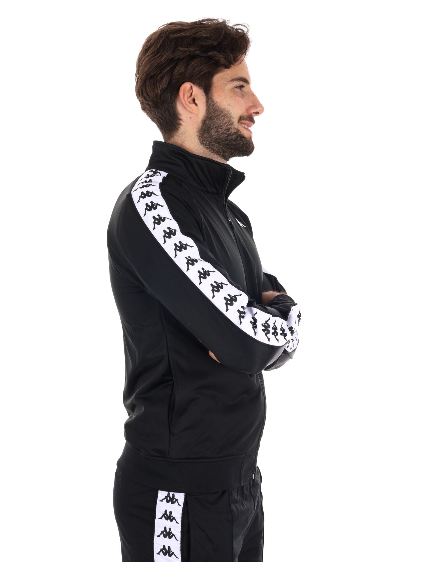 FELPA ACETATA CON BANDE KAPPA DA UOMO NERO BIANCO