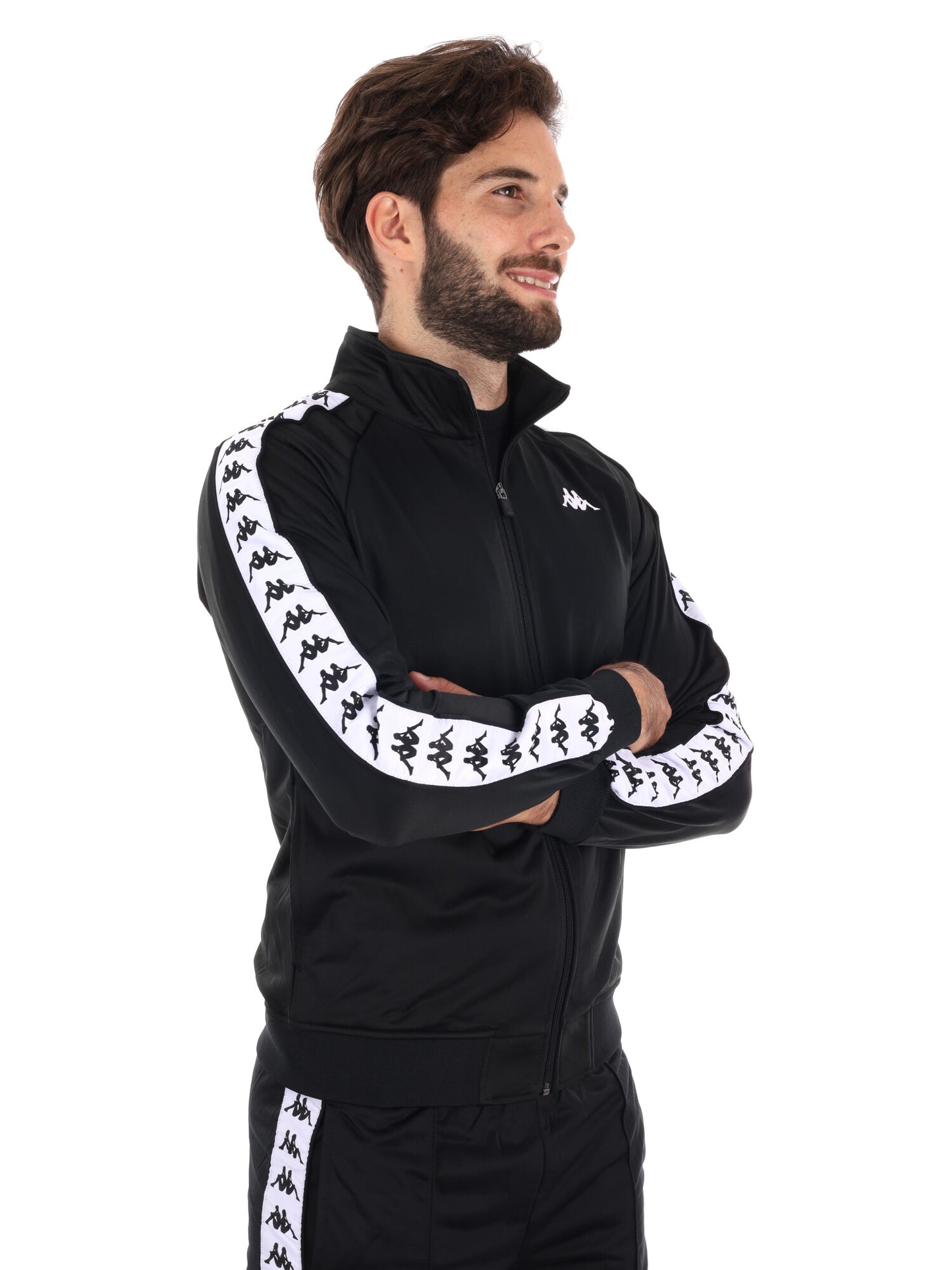 FELPA ACETATA CON BANDE KAPPA DA UOMO NERO BIANCO