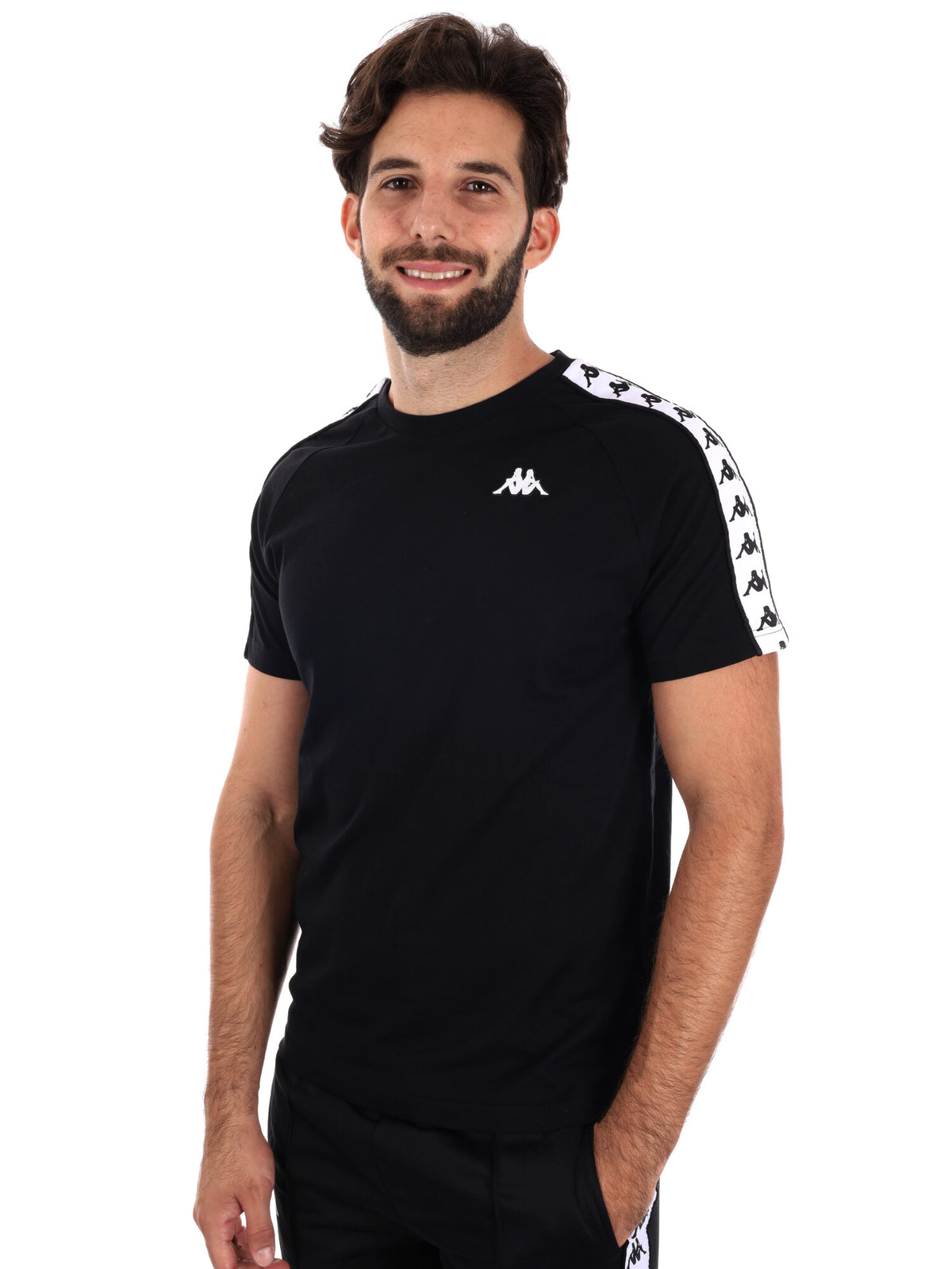 Kappa bande t-shirt da uomo nero-bianco
