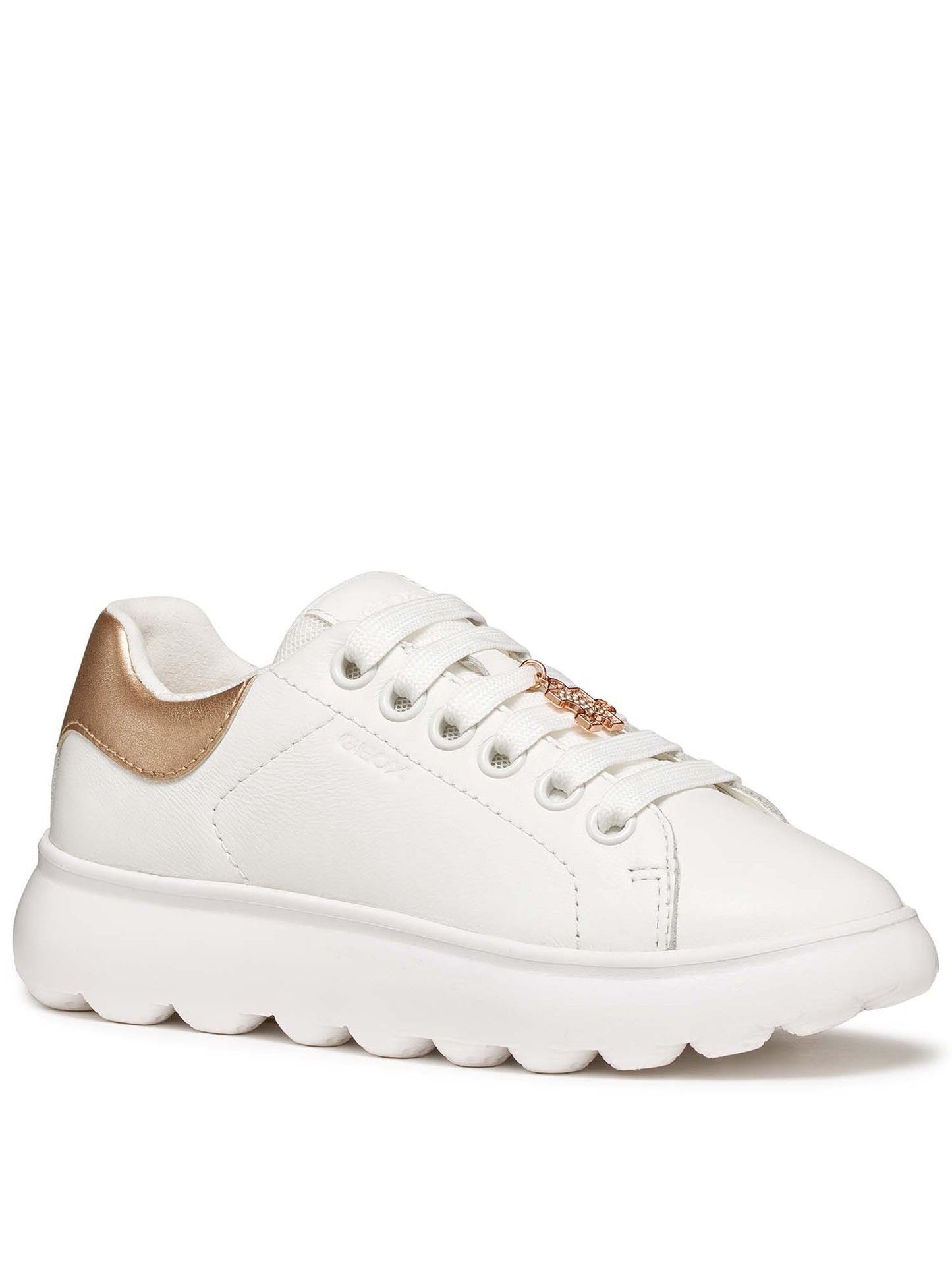Sneakers Geox PuffyPop bianche con zip e stringhe per bambina