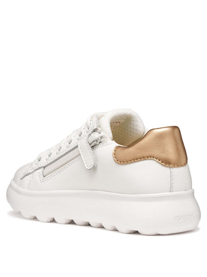 Sneakers Geox PuffyPop bianche con zip e stringhe per bambina