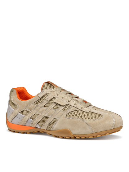 Sneakers beige Geox Snake da uomo con tomaia in pelle e tessuto