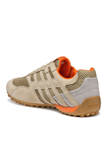 Sneakers beige Geox Snake da uomo con tomaia in pelle e tessuto