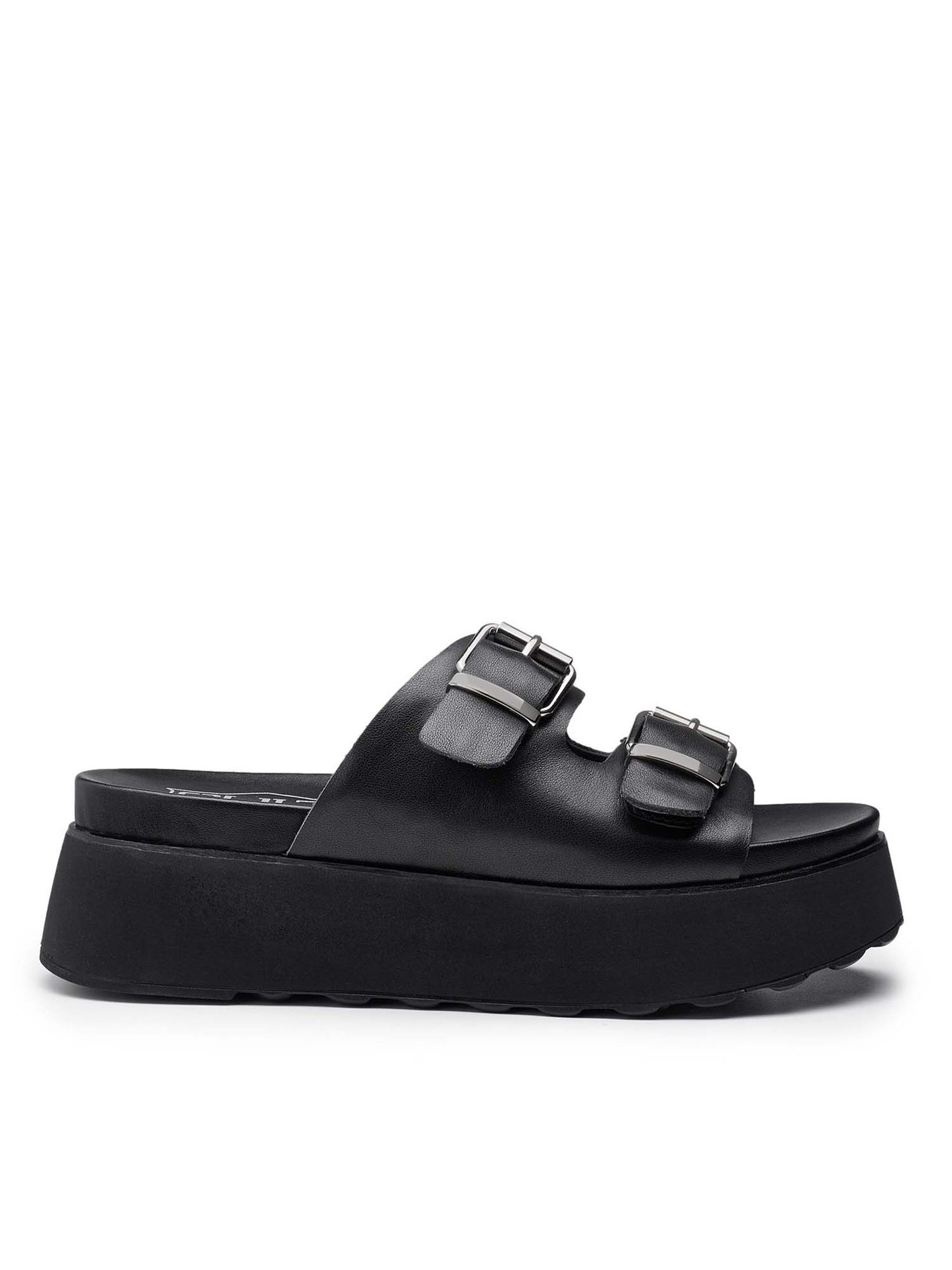 Cult Janis, sandali platform neri da donna con fibbie metalliche