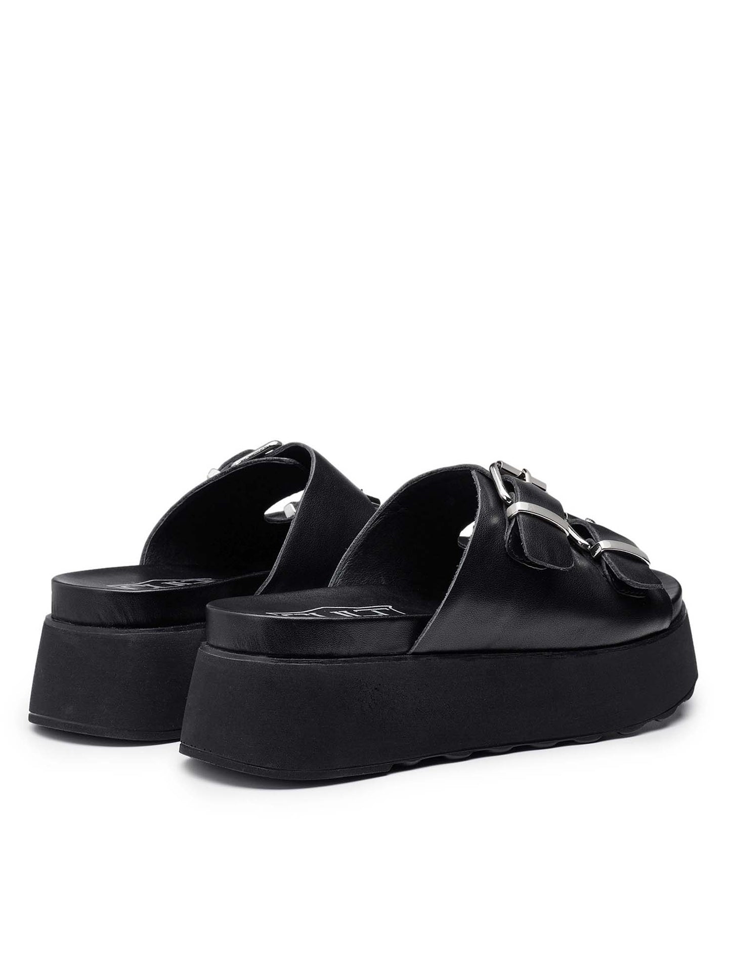 Cult Janis, sandali platform neri da donna con fibbie metalliche