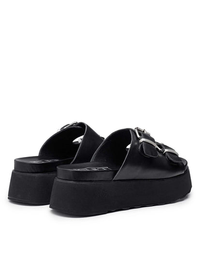 Cult Janis, sandali platform neri da donna con fibbie metalliche