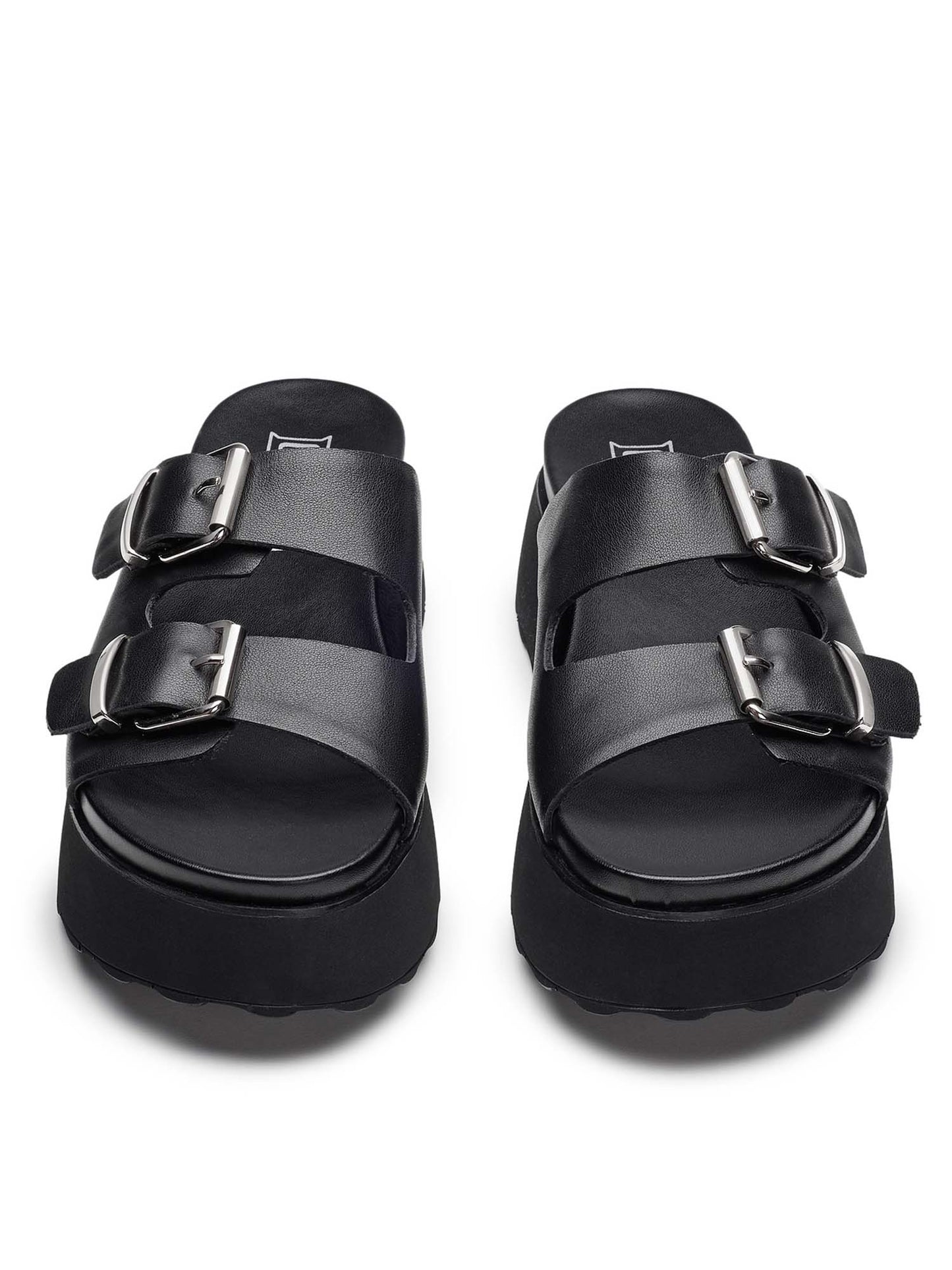 Cult Janis, sandali platform neri da donna con fibbie metalliche