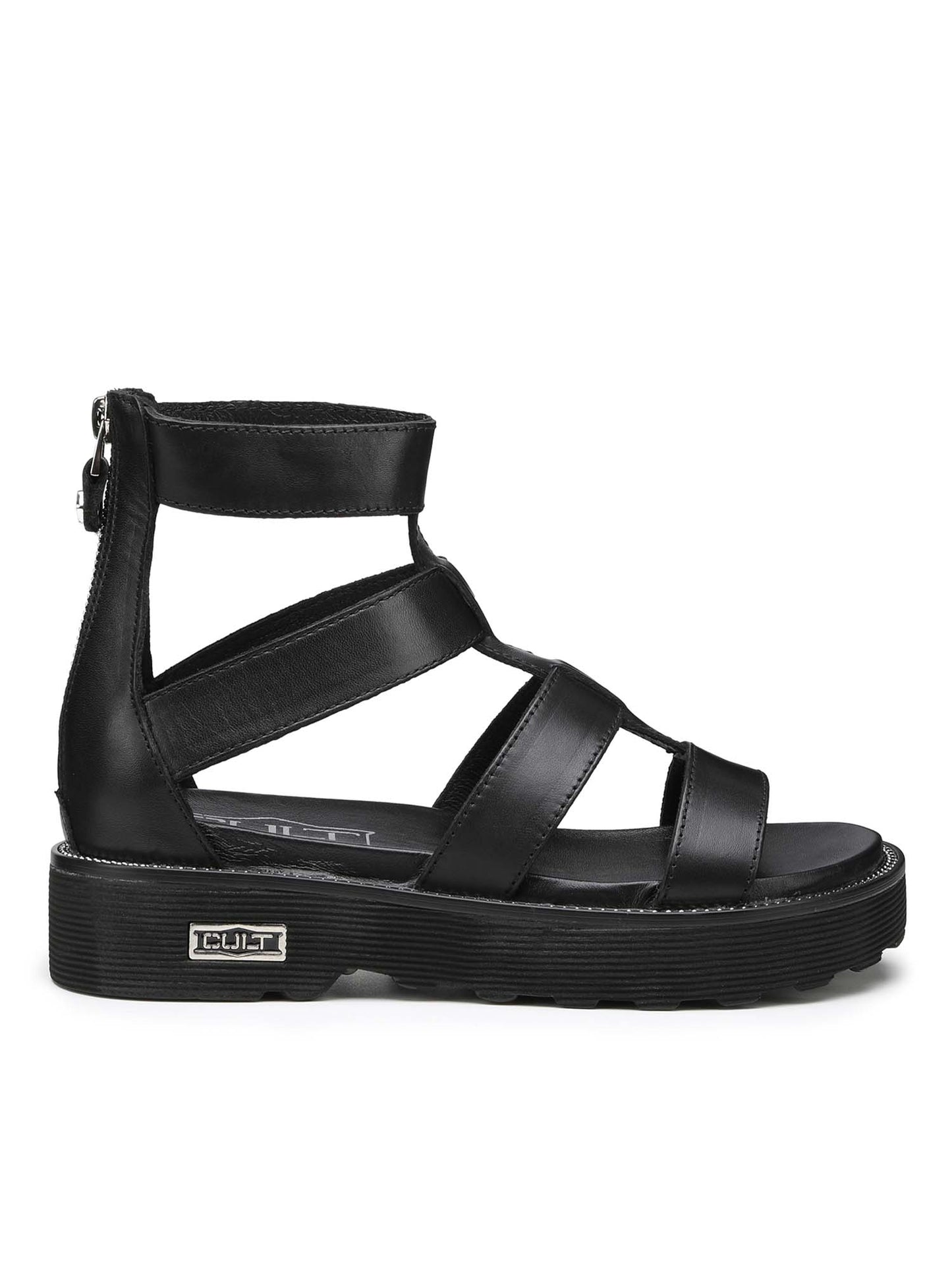 Sandalo Ziggy di Cult in pelle nero con platform da donna