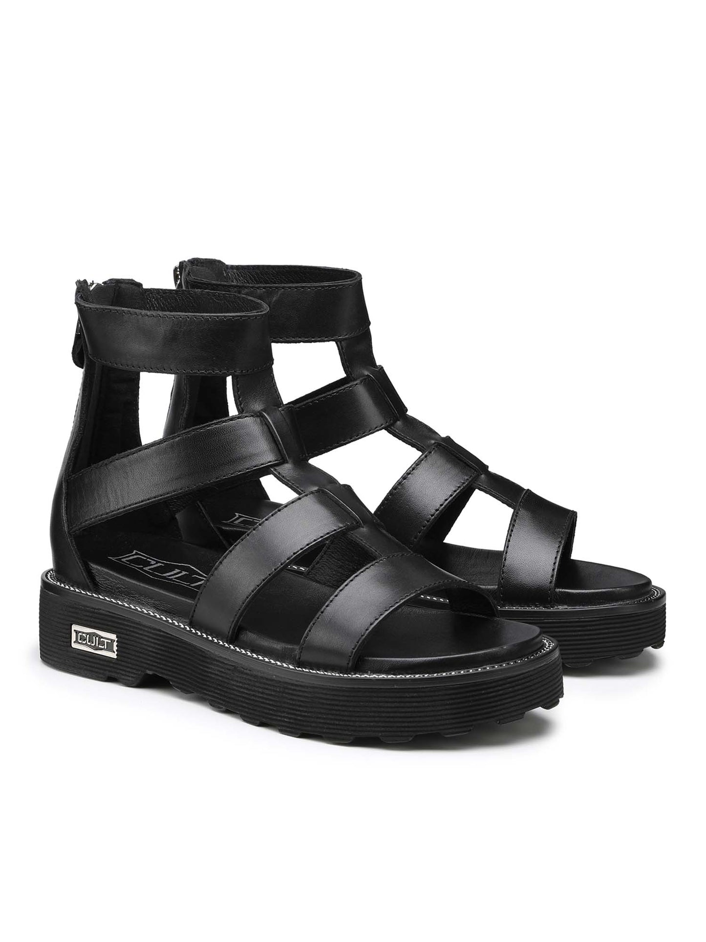 Sandalo Ziggy di Cult in pelle nero con platform da donna