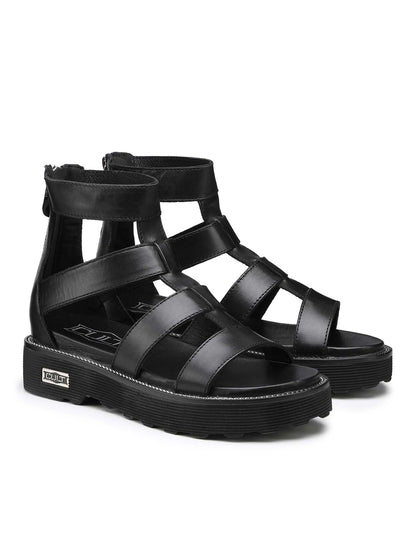Sandalo Ziggy di Cult in pelle nero con platform da donna