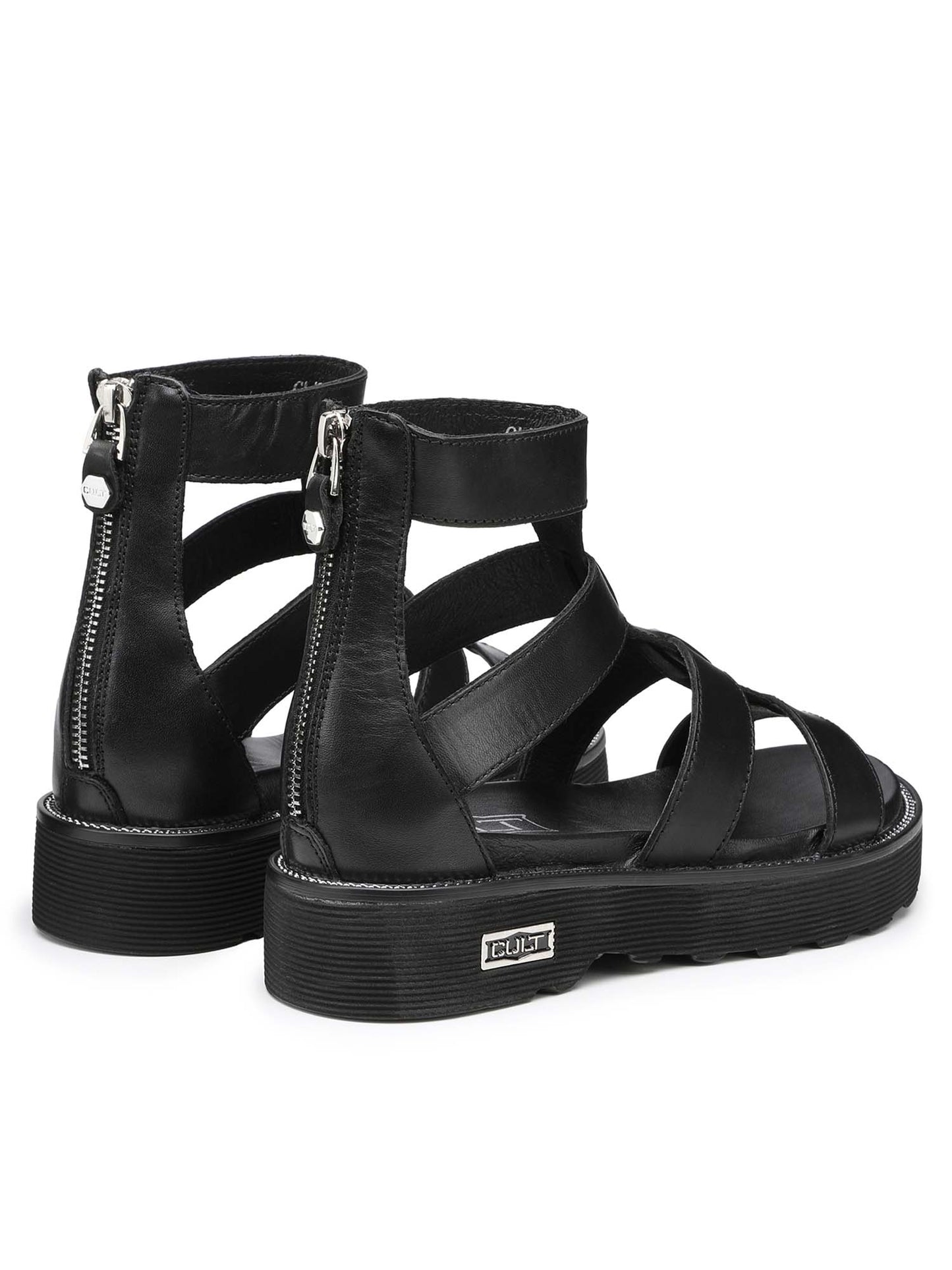 Sandalo Ziggy di Cult in pelle nero con platform da donna