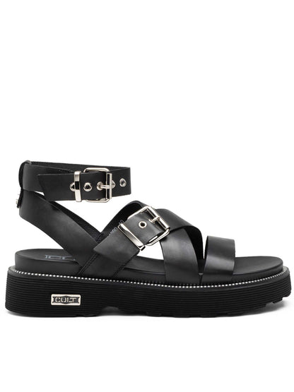 Cult Ziggy, sandali platform neri da donna con impuntura metallica