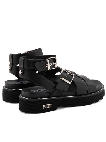 Cult Ziggy, sandali platform neri da donna con impuntura metallica