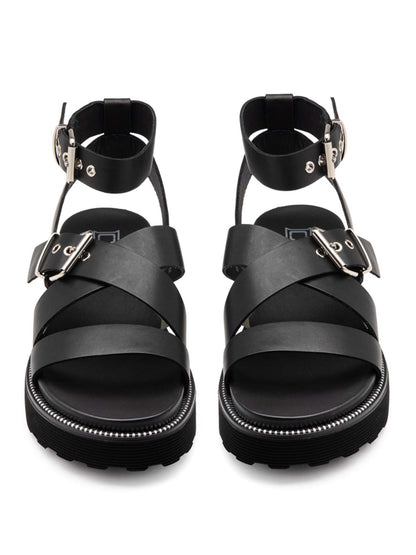 Cult Ziggy, sandali platform neri da donna con impuntura metallica