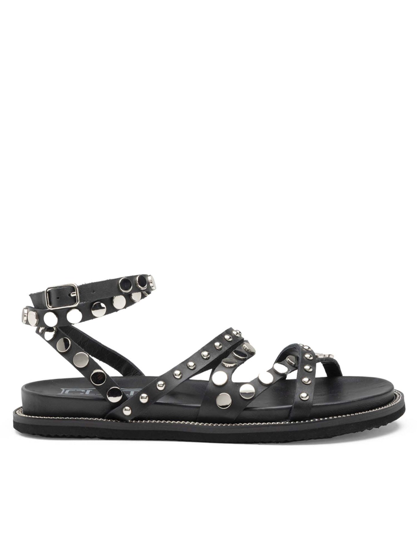 Sandalo flat Roshelle di Cult in pelle nera con borchie da donna