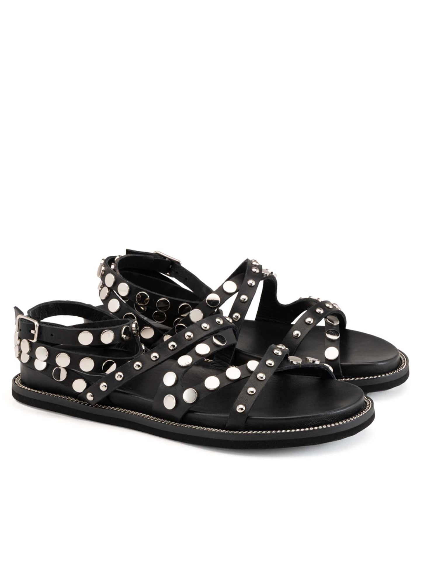 Sandalo flat Roshelle di Cult in pelle nera con borchie da donna