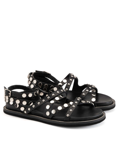 Sandalo flat Roshelle di Cult in pelle nera con borchie da donna