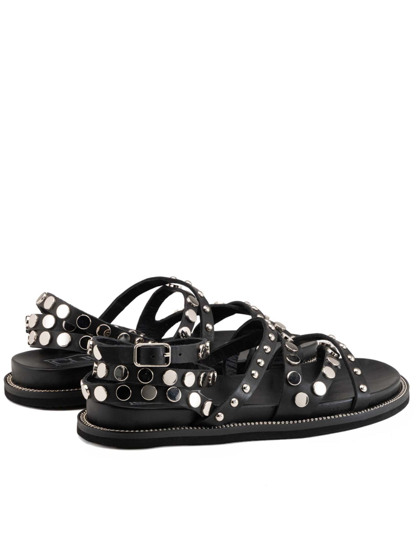 Sandalo flat Roshelle di Cult in pelle nera con borchie da donna