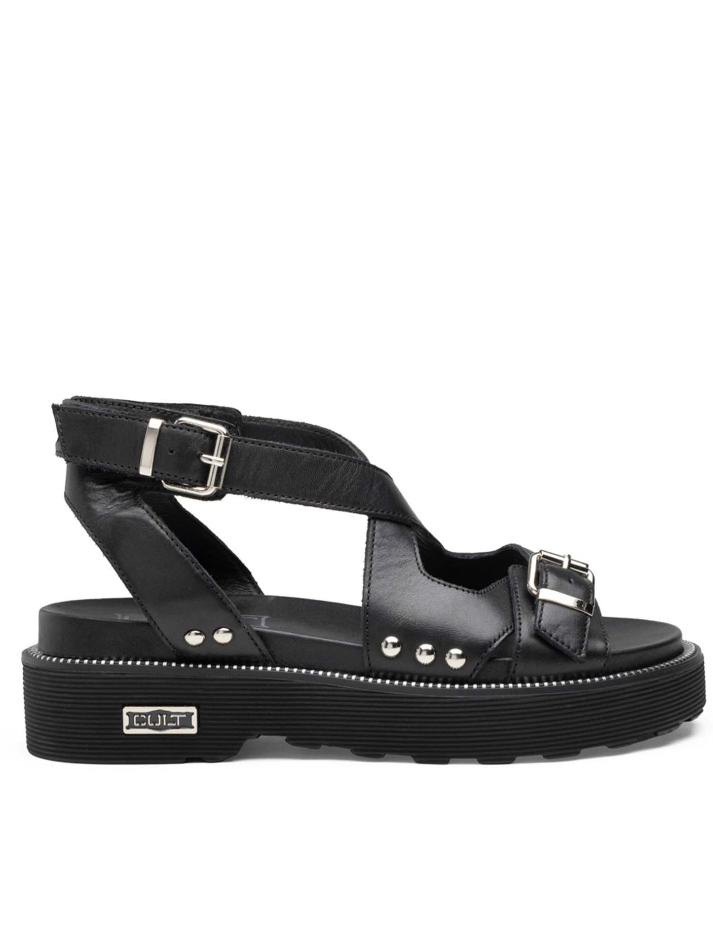 Sandali donna Cult Ziggy in pelle nera con fibbia regolabile