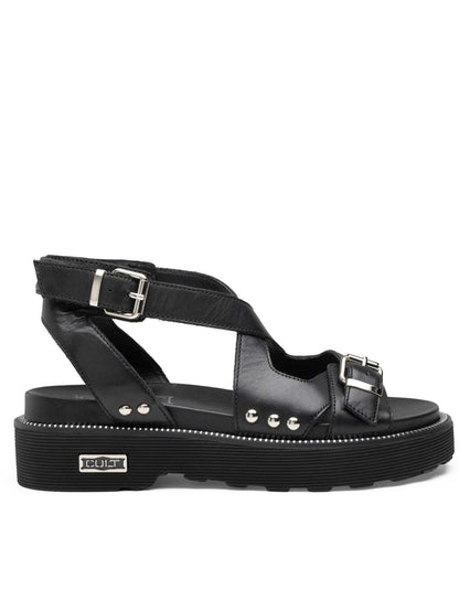 Sandali donna Cult Ziggy in pelle nera con fibbia regolabile