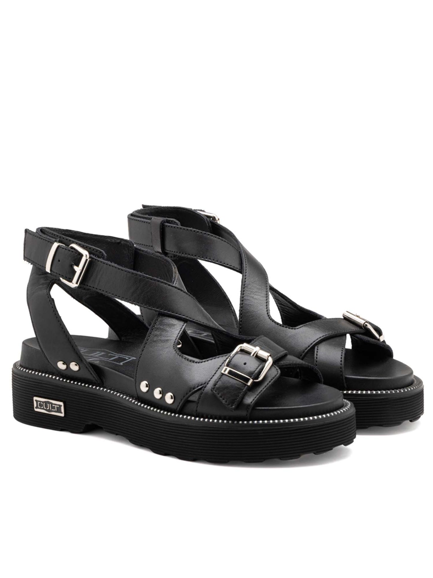 Sandali donna Cult Ziggy in pelle nera con fibbia regolabile