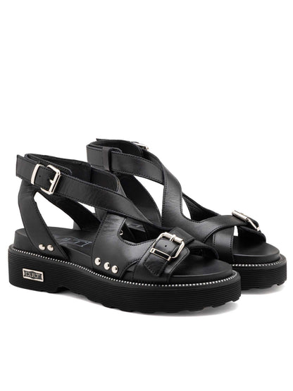 Sandali donna Cult Ziggy in pelle nera con fibbia regolabile