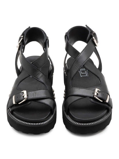 Sandali donna Cult Ziggy in pelle nera con fibbia regolabile