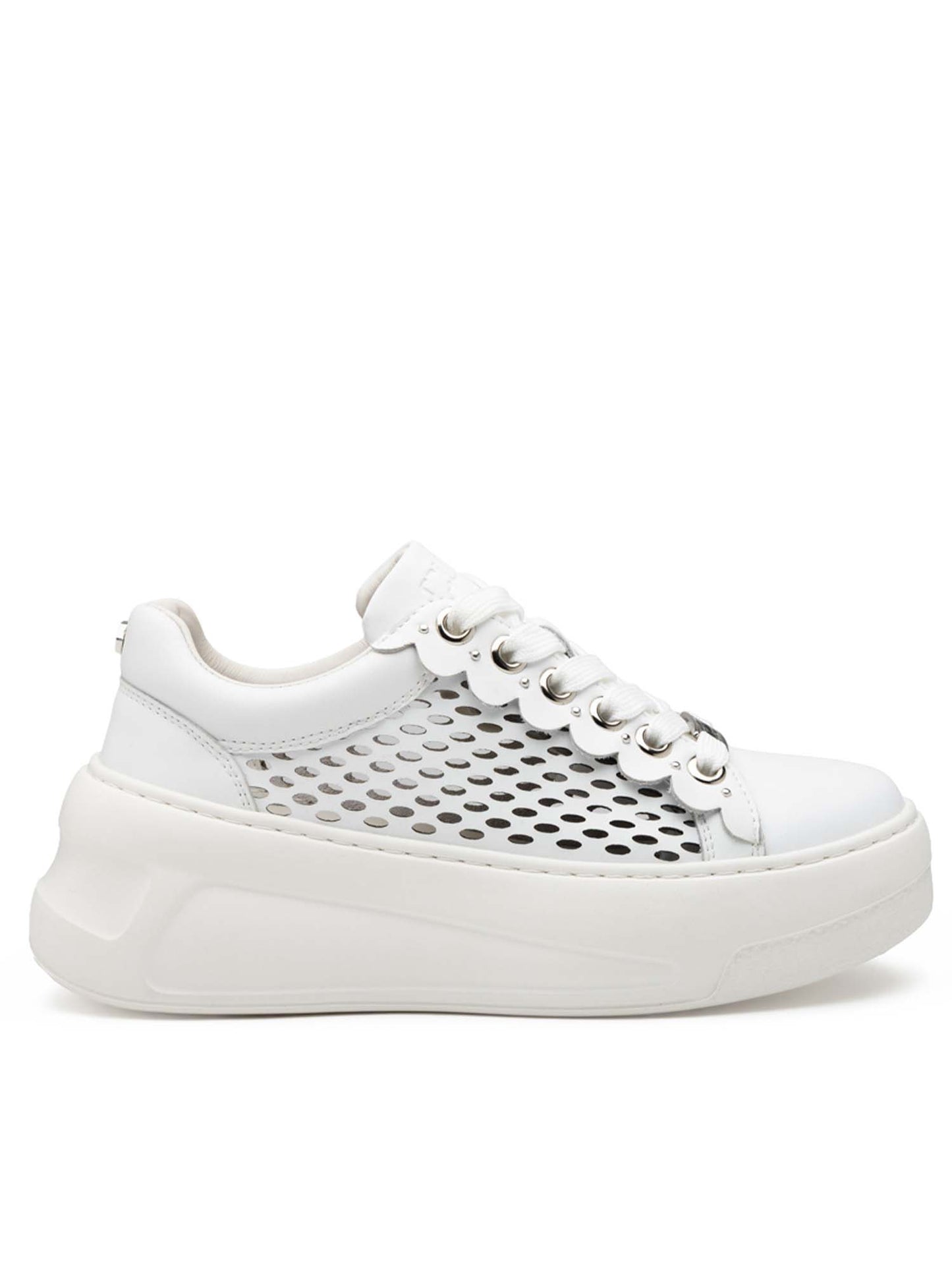 Cult Nirvana, sneakers platform in cuoio bianche da donna