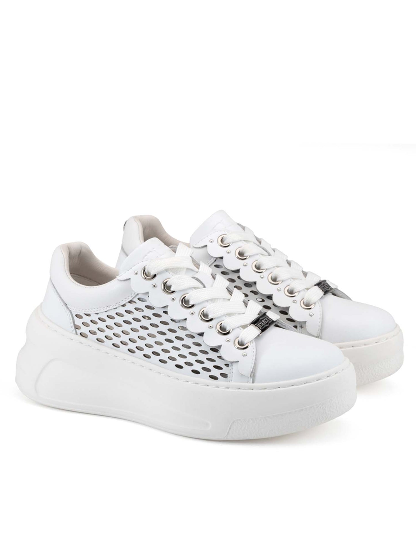 Cult Nirvana, sneakers platform in cuoio bianche da donna
