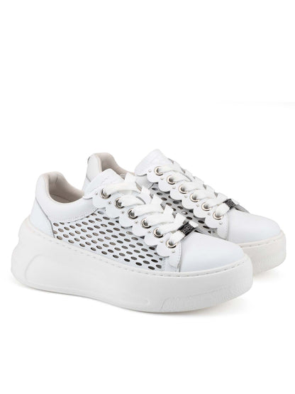 Cult Nirvana, sneakers platform in cuoio bianche da donna