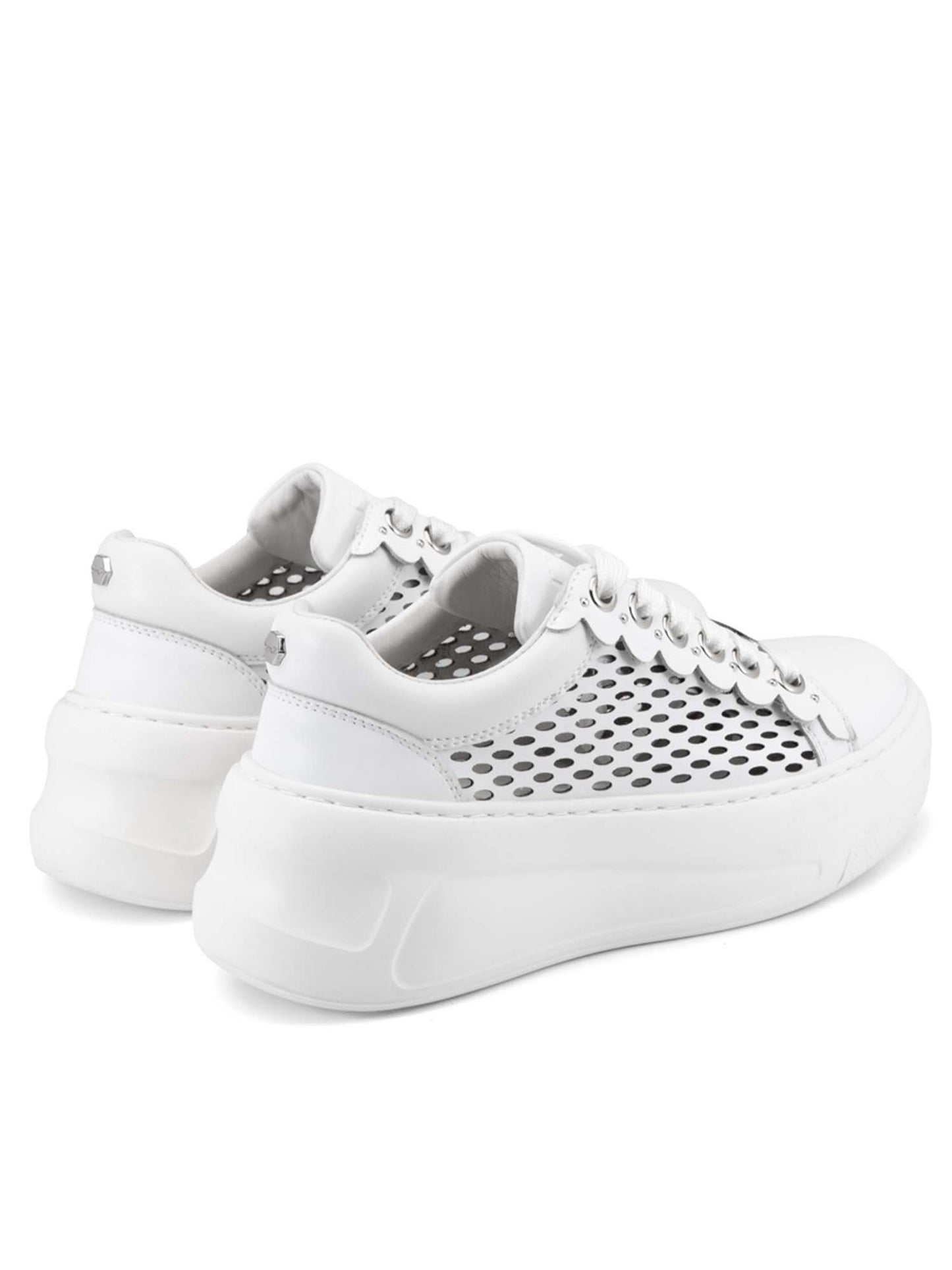 Cult Nirvana, sneakers platform in cuoio bianche da donna