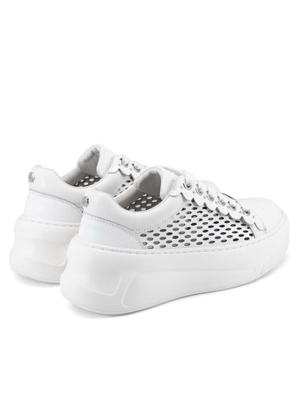 Cult Nirvana, sneakers platform in cuoio bianche da donna