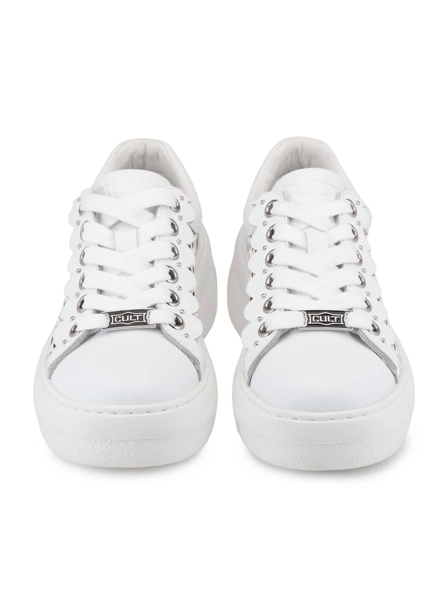 Cult Nirvana, sneakers platform in cuoio bianche da donna