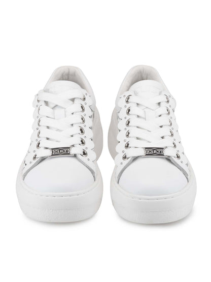 Cult Nirvana, sneakers platform in cuoio bianche da donna