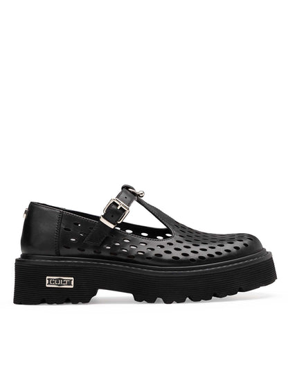 Cult Slash, mocassini donna neri con maxi suola platform