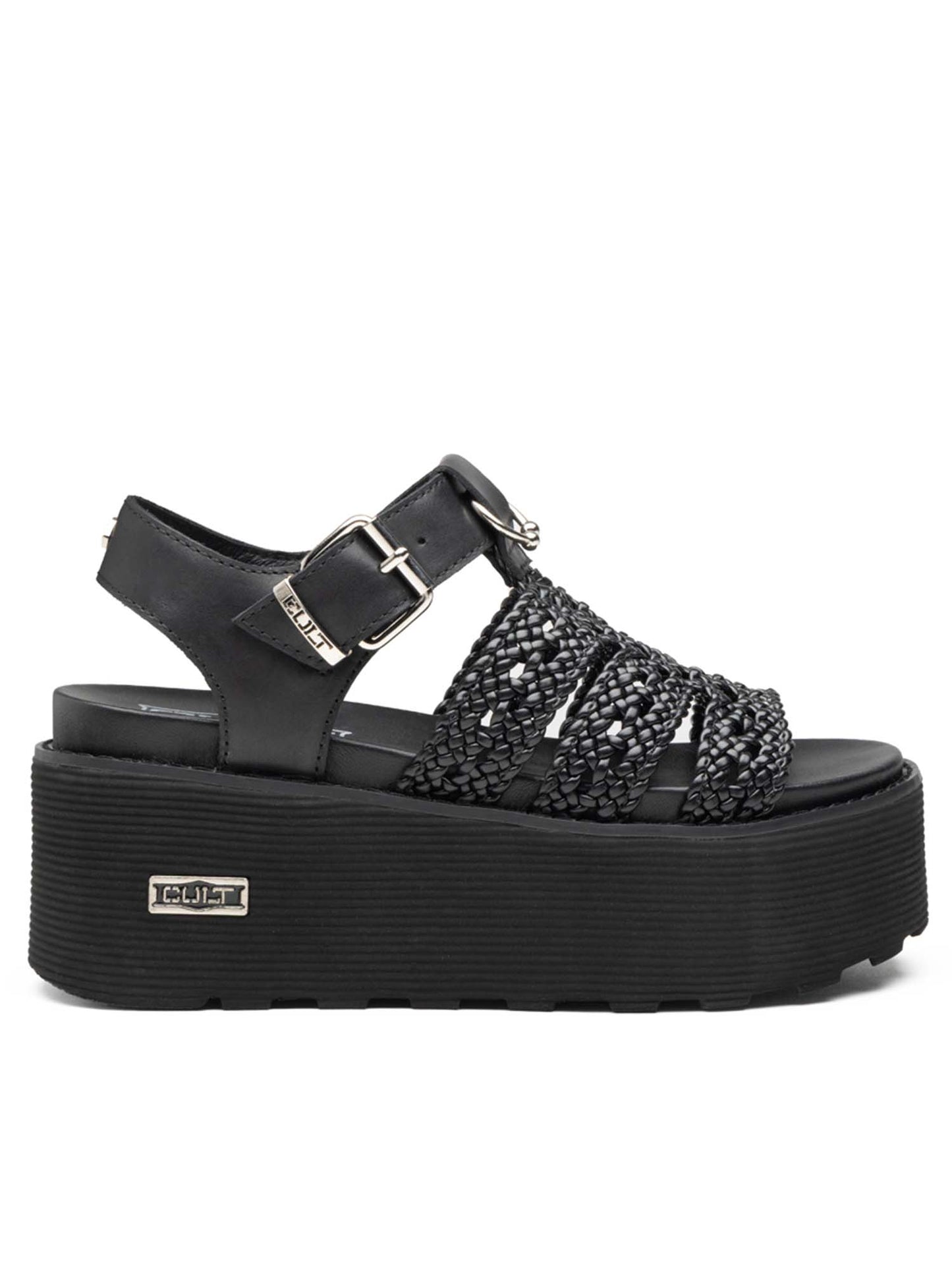 Cult Nancy, sandalo flatform donna nero dallo stile glam-rock