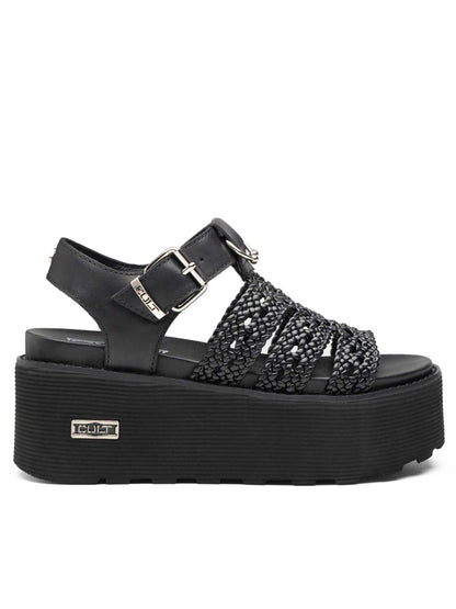 Cult Nancy, sandalo flatform donna nero dallo stile glam-rock