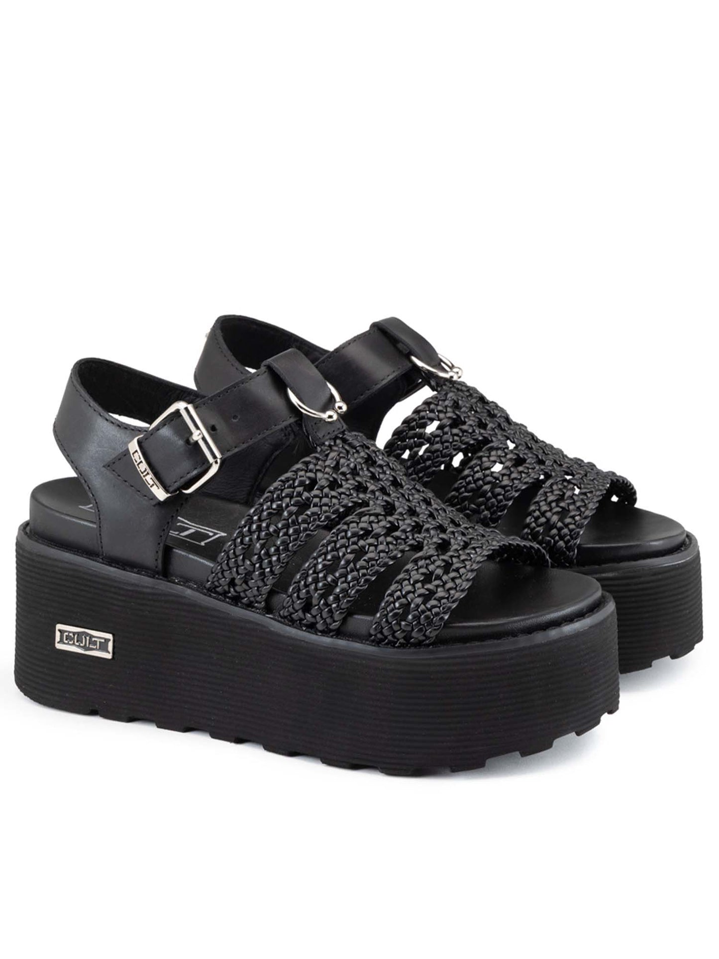 Cult Nancy, sandalo flatform donna nero dallo stile glam-rock