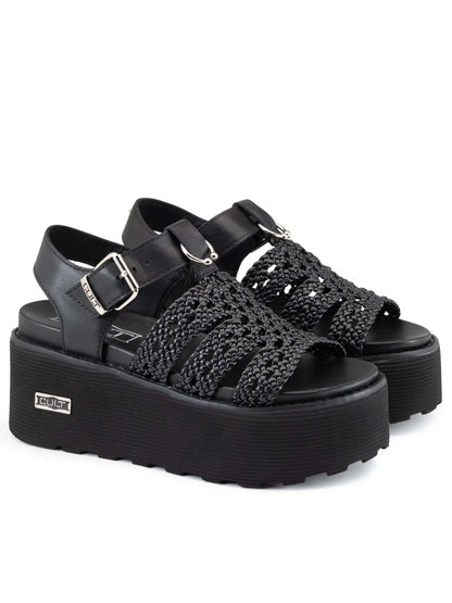 Cult Nancy, sandalo flatform donna nero dallo stile glam-rock