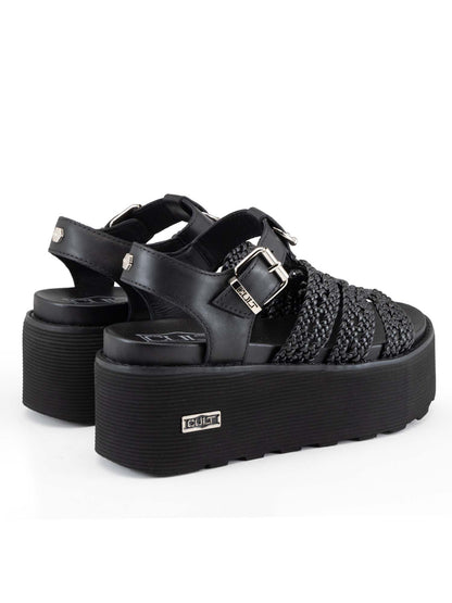 Cult Nancy, sandalo flatform donna nero dallo stile glam-rock