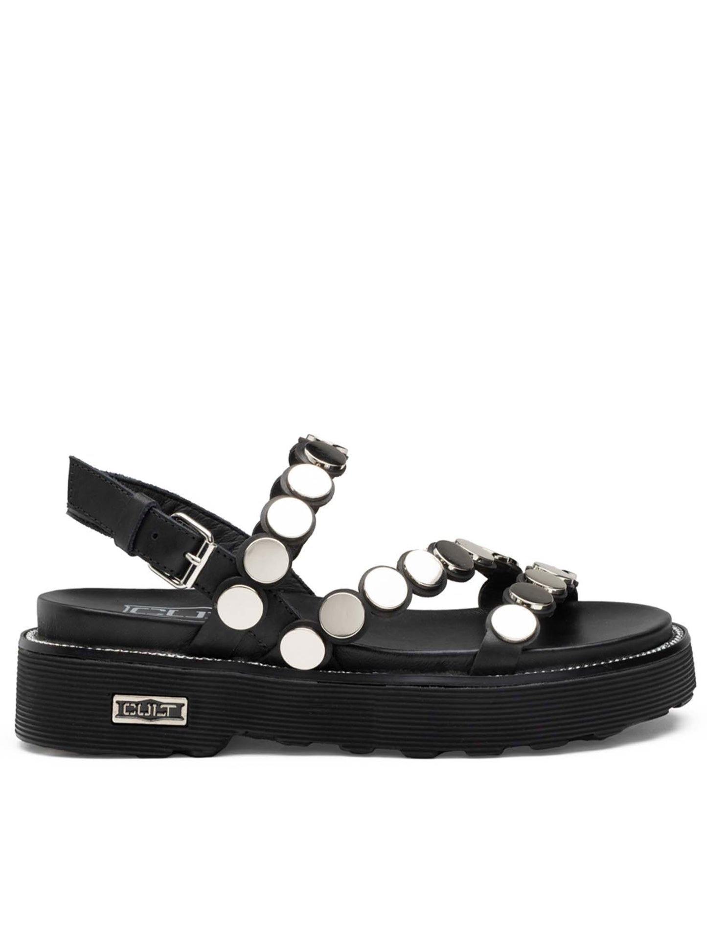 Sandali donna Cult Ziggy in pelle nera con maxi borchie specchiate