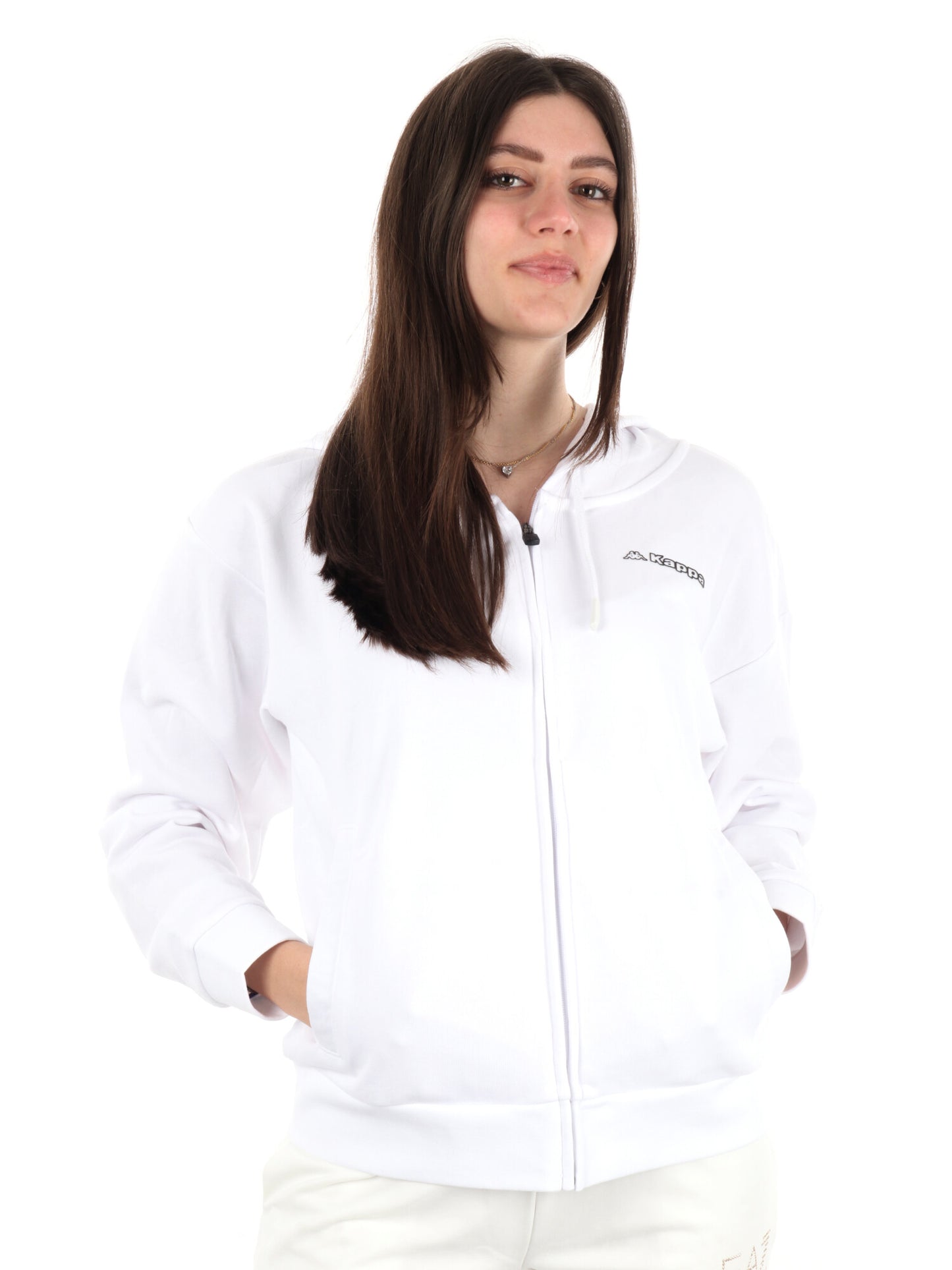 KAPPA FELPA ZIP+CAPP - BIANCO
