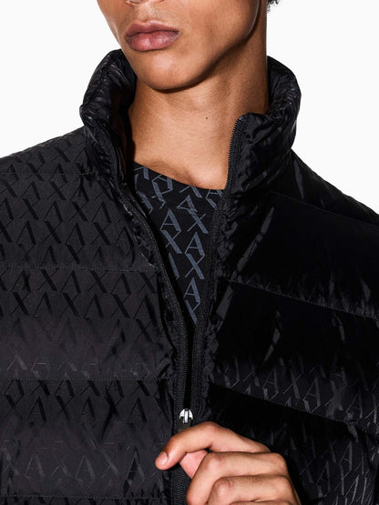 Armani Exchange Padded Jacquard Logo Sleeveless Shirt, gilet da uomo nero