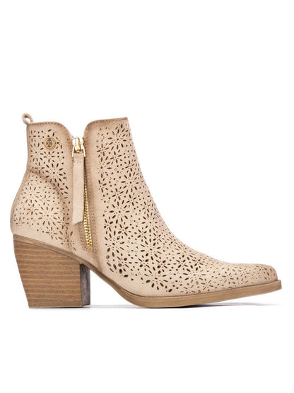 Stivaletti donna Xti beige con dettaglio floreale e doppia zip