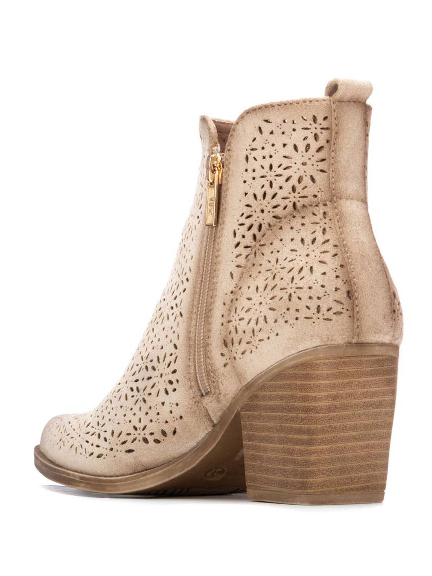 Stivaletti donna Xti beige con dettaglio floreale e doppia zip