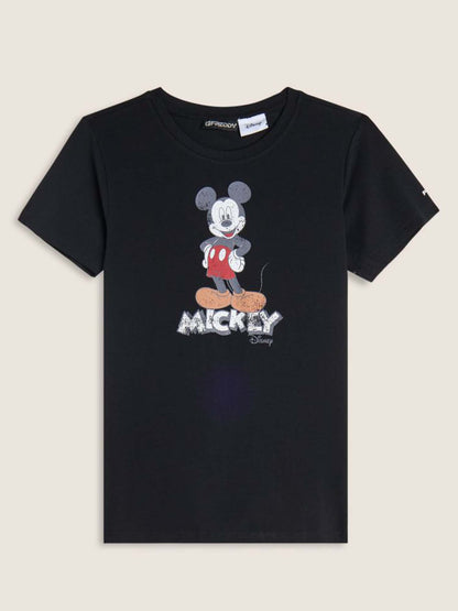 T-SHIRT CON STAMPA MICKEY MOUSE FREDDY DA DONNA NERO