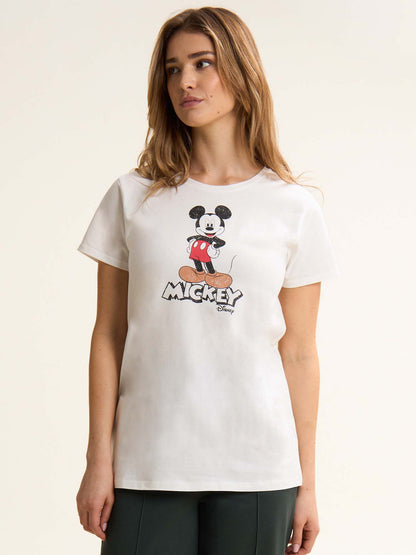 T-SHIRT CON STAMPA MICKEY MOUSE FREDDY DA DONNA BIANCO