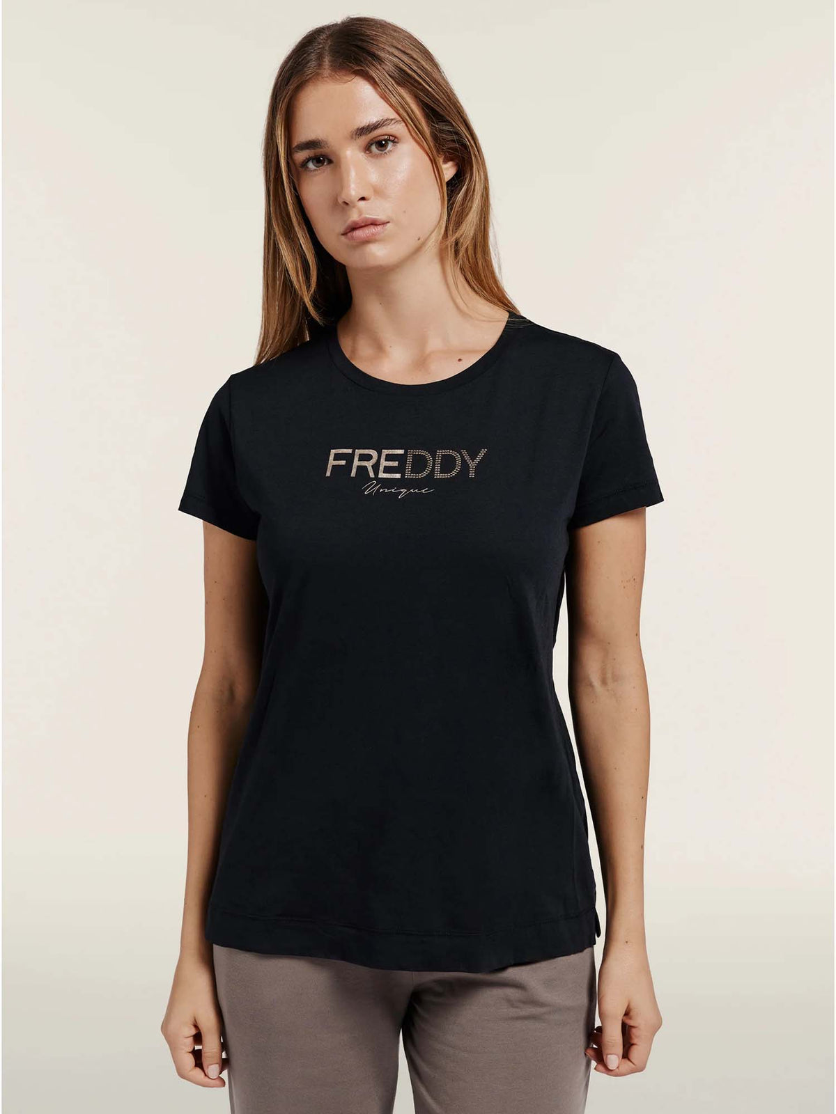 Freddy College Luxe, t-shirt da donna nera