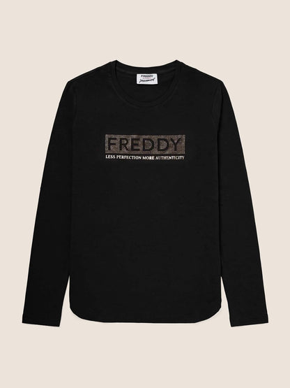 Freddy College Luxe, t-shirt maniche corte da donna nera