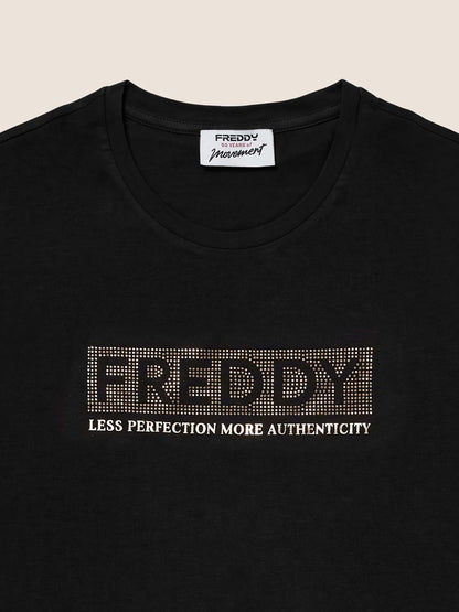 Freddy College Luxe, t-shirt maniche corte da donna nera
